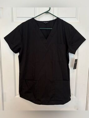 Just Love Black Scrub Top Shirt- Size Medium- NEW